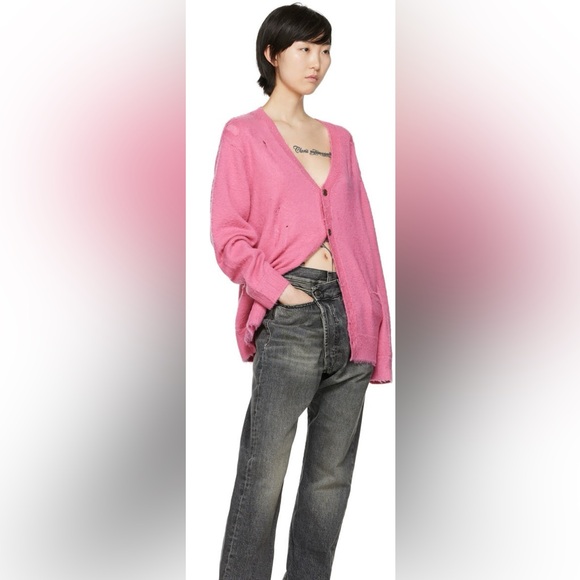 R13 | Shaggy Oversized Distressed Edge Cardigan - Pink - Picture 8 of 10